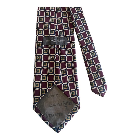 Robert Talbott Silk Tie Purple Green Geometric Wide Hand Sewn in USA Finest Silk - Picture 3 of 4